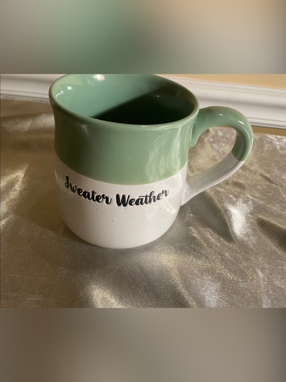 Hobby Lobby Green and White "Sweater Weather" Ceramic Mug